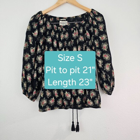 Ralph Lauren Denim & Supply Sz S Floral Peasant Blouse Gauze Boho Top Tassels - Picture 6 of 11